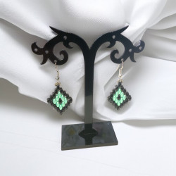 Boucles d'Oreilles Unique Losange Duo Noir/Vert D'Eau (x1)