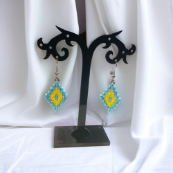 Boucles d'Oreilles Unique Losange Duo Jaune/Turquoise (x1)